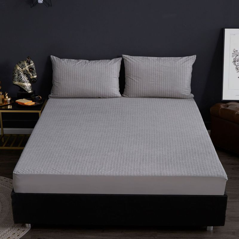Waterproof Urine Mattress Pad Cotton Terry Bed Cover Striped Mattress Cover Breathable Bed Covers Fitted Sheet Anti Bed Bug Mite