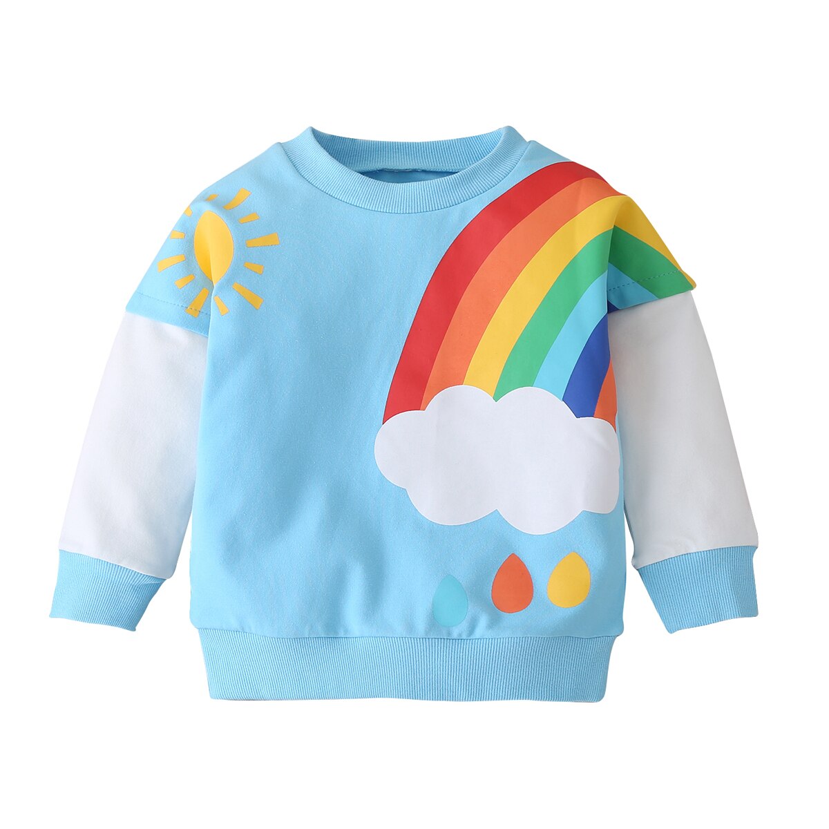 Sweat-shirt à manches longues pour bébés filles et garçons, imprimé arc-en-ciel, vêtements d'automne pour enfants: Bleu / 2t