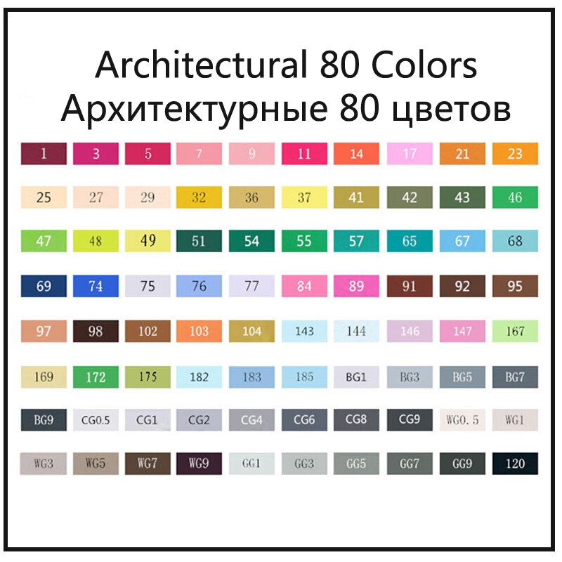 TOUCHNEW Alcohol Gebaseerd Markers Set Twin Glad Inkt Kleur Sketch Marker Pennen Finecolour Tekening Brush Pen Dessin Feutre Alcool: Architectural-80