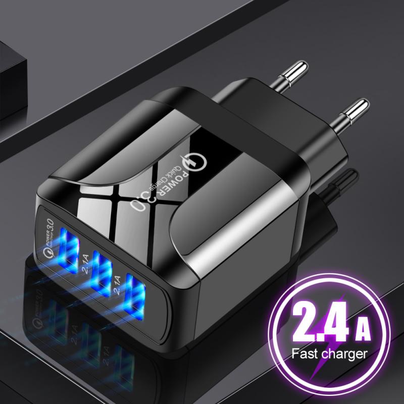 Universal 3USB Illuminated Charger 2.4A IC Solution Smart Phone Tablet EU/UK/US Plug Easy To Carry Phone Accessories