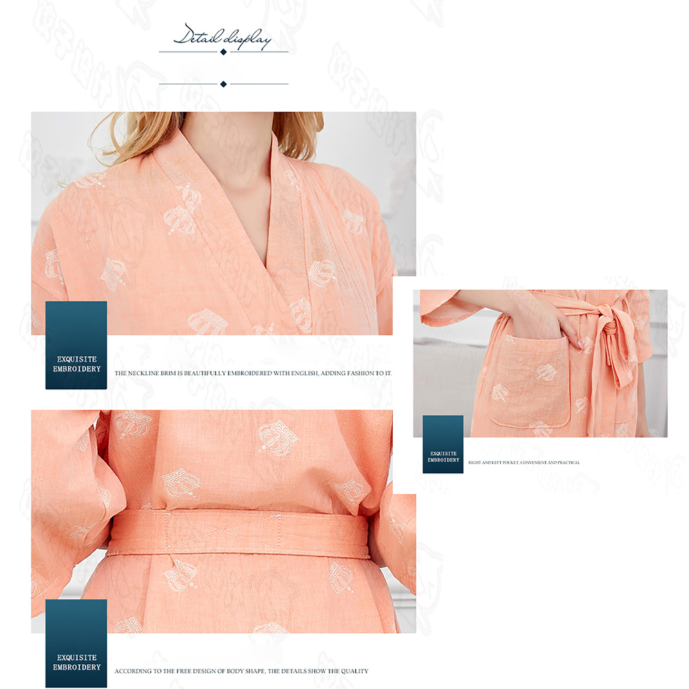 Peignoir Double gaze 100% coton pour femmes, Kimono respirant et absorbant, , couronne imprimée, Robe de nuit, cosmétique, printemps été