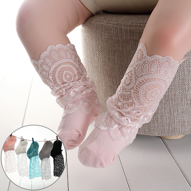 Chaussettes d'été en dentelle pour bébés filles | Chaussettes longues respirantes à motif Floral, accessoires pour bébés