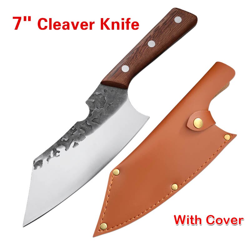 Forged Boning Knife Stainless Steel Meat Chopping Knife Butcher Knife Handmade Knife Chef Slicing Cutter Knife: Style B with cover