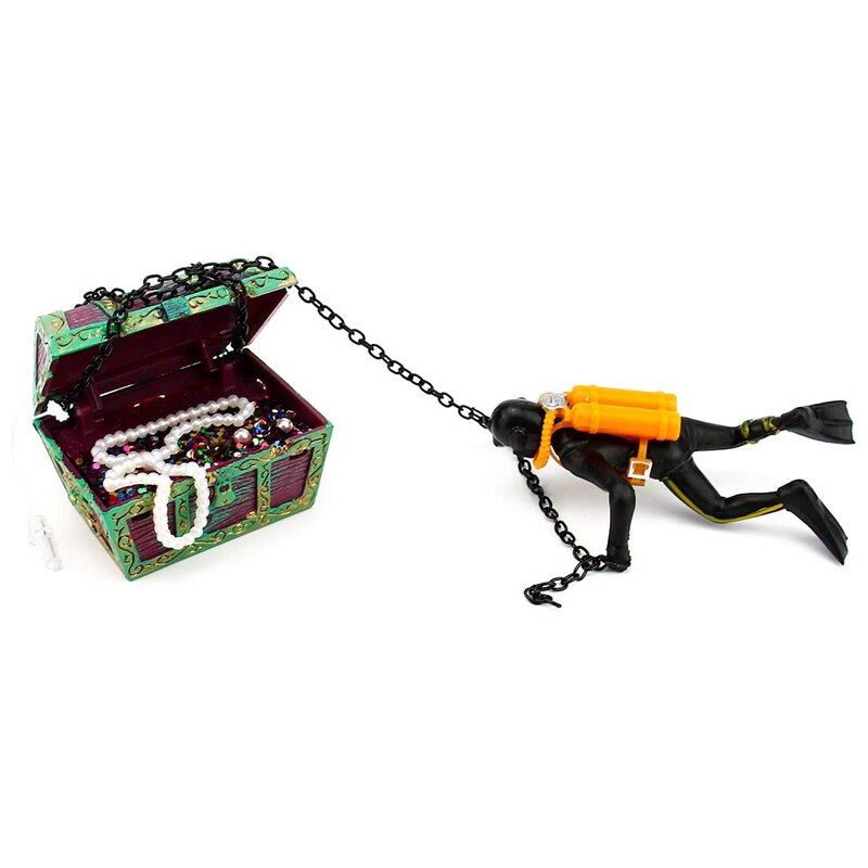 Action Aquarium Ornament, Live-Action Aerating Fish Tank Decorations, Undersea Treasure Chest and Diver Action Ornament
