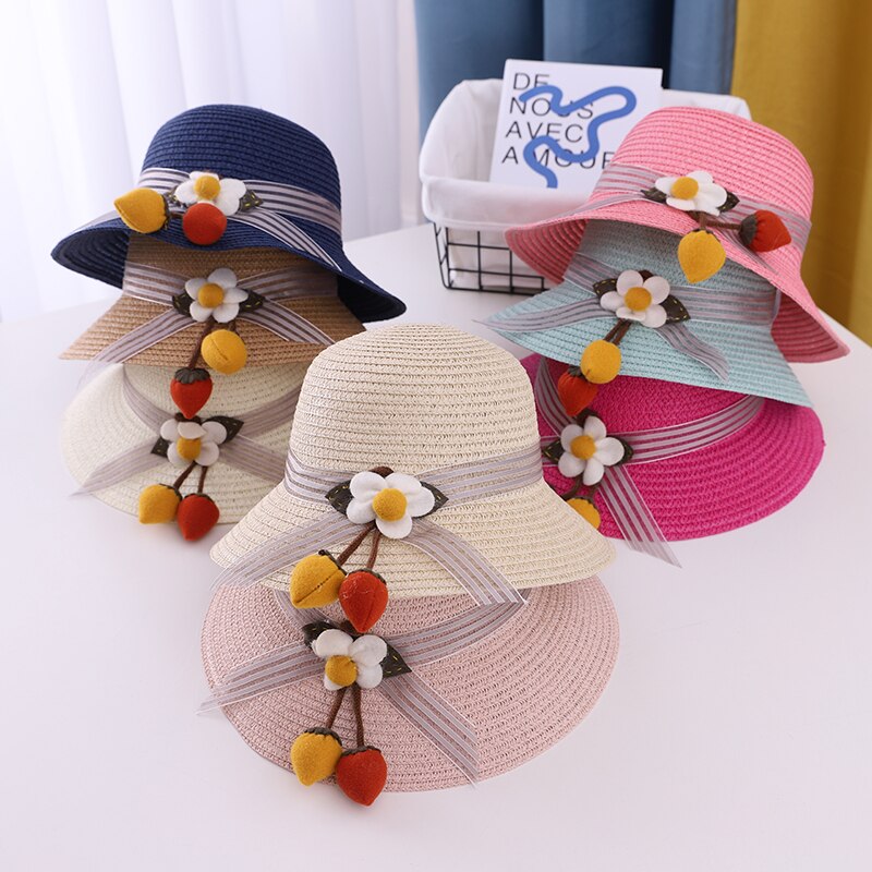 Summer Sweet Cute Flowers Kids Straw Hats Children Beach Cap Baby Photography Props Baby Girl Hat Sun Visor Caps