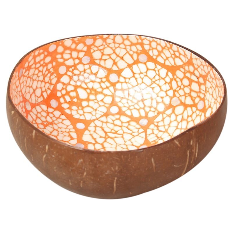 Platos de cáscara de coco Natural hechos a mano pintura decoración artesanal Vintage: Orange