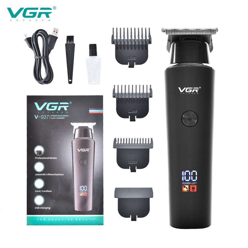 VGR Hair Clippers With Fade Blade Stagger-teeth Hair Cutting Machine hair trimmer fade haircut machine barbershop: black led