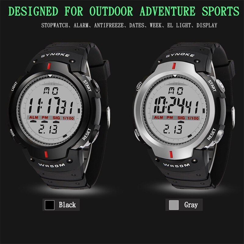 Synoke Sport Horloge Mannen 30M Waterdichte Led Digitale Elektronische Horloge Mannen Outdoor Heren Sport Pols Stopwatch Sport Horloges