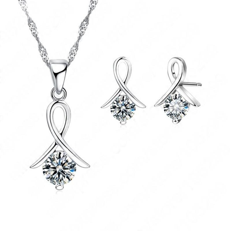 Neue -Set Für Frauen Kreuz CZ 925 Sterling Silber Anhänger Halskette & Ohrringe Mit