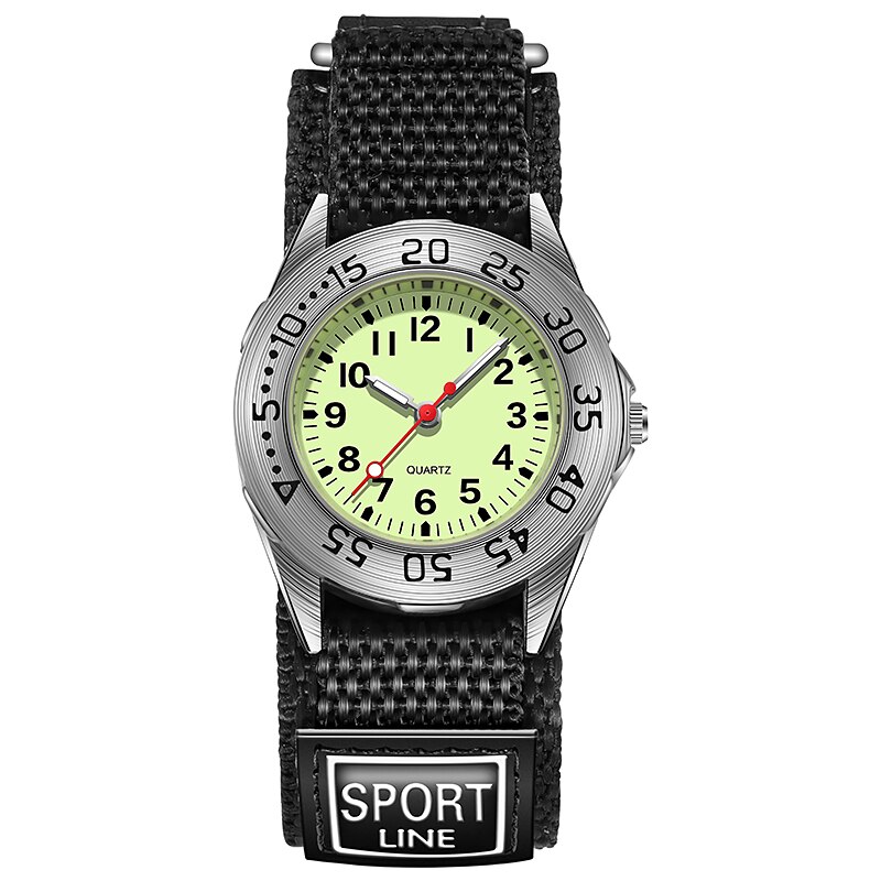 Lunette rotative de 31mm, cadran lumineux, sangles en Velco NATO, mouvement à Quartz, pour enfants: Black02