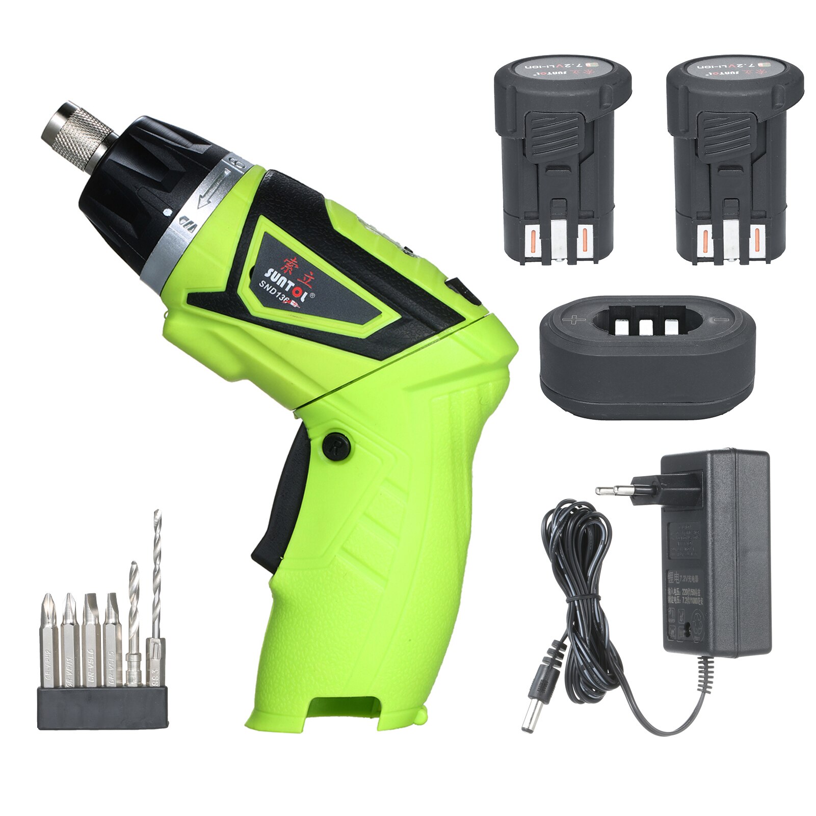 6.0N.m Cordless Electric Screwdriver 2PCS Rechargeable 1500mAh Li-ion 7 Torque Setting 2 Position Handle with 6 Accessories: 2 Battery Set / US