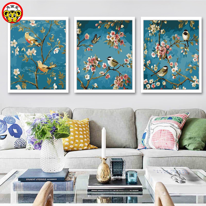 Peinture par numéros art peinture par numéro annonciation oiseaux paysage oiseaux et fleurs deux oiseaux peintures par numéros sur toile