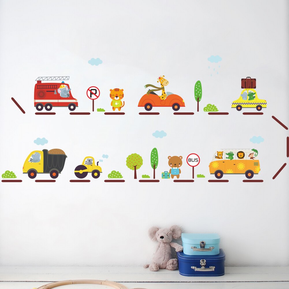 Karikatur Auto straße Spur kreative Zauberstab aufkleber für freundlicher zimmer Kindergarten kinderzimmer Dekor auf sterben Zauberstab Auto wandmalereien Art: dunkel Grau