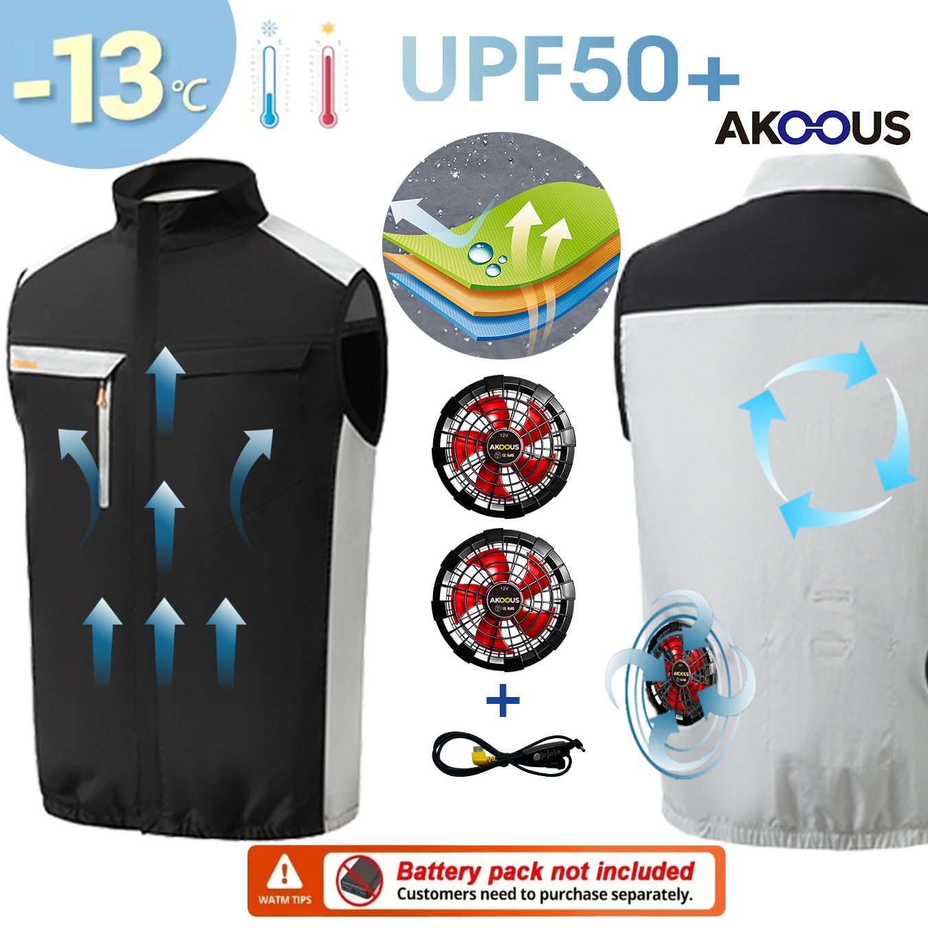 6500 RPM 12 V/5 V USB-koelventilator Vest Unisex Airconditioning Kleding Zomerkoelingsjack voor werk Outdoor Camping Wandelen Vissen
