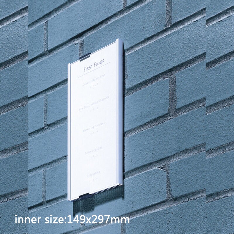 DEZHI-Aluminium Alloy Office Indoor Horizontal/Vertical Wall Mount Sign Holder Display INFO Poster Door Sign Bulletin Board: 149x297mm