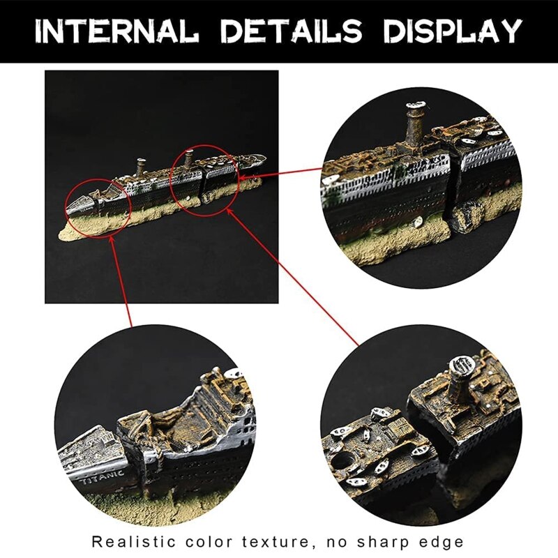 Aquarium Shipwreck Decorations Fish Tank Ornaments Resin Sunken Ship for Freshwater Saltwater Large Betta Tanks Decor