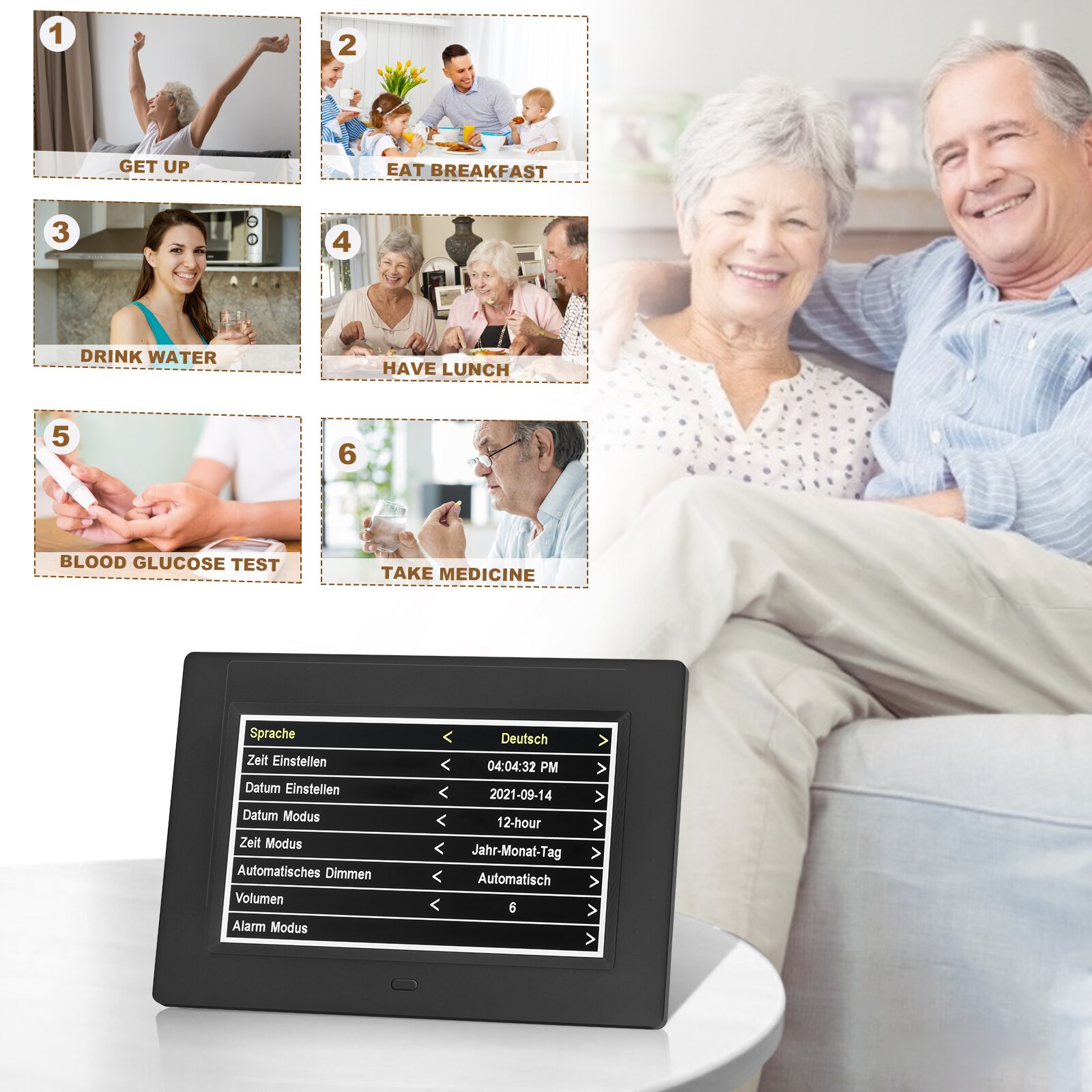 7 "Inch Digital Clock Calendar with Oversized Font Date Day Reminder for Elderly and Children Auto Dimming 9 Languages