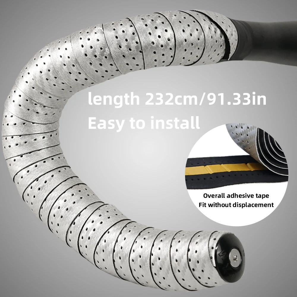 Carbon Fiber Pattern Road Bike Handlebar Tape Bar Tapes Soft Anti-Vibration Wrap Tape Durable Bar Bartape Perforated Breathable