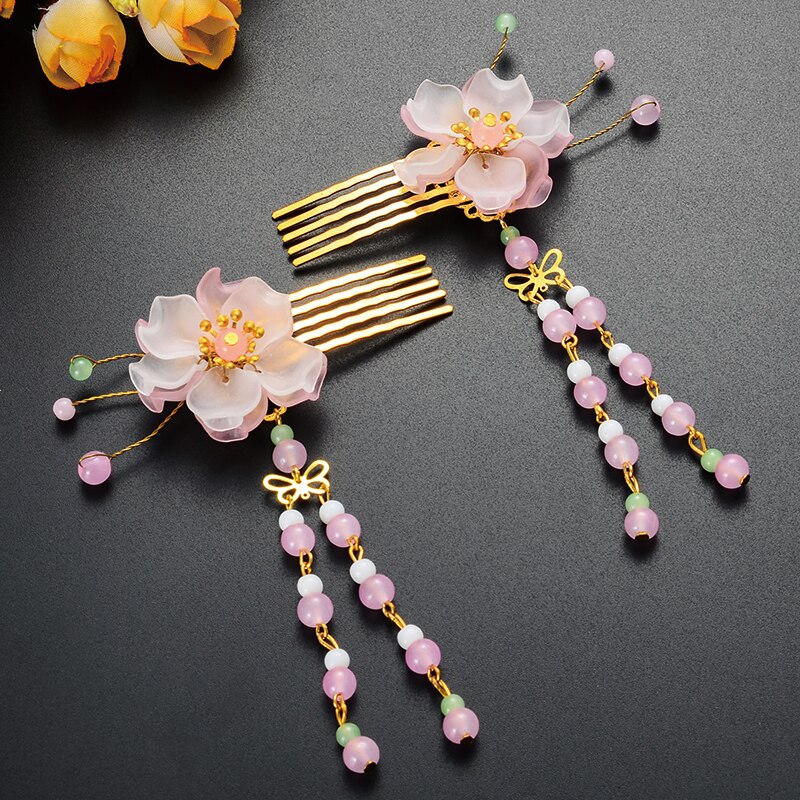 Antika smycken kamklämma blommor insatta på klippet bob fairy the retro hanfu håraccessoarer
