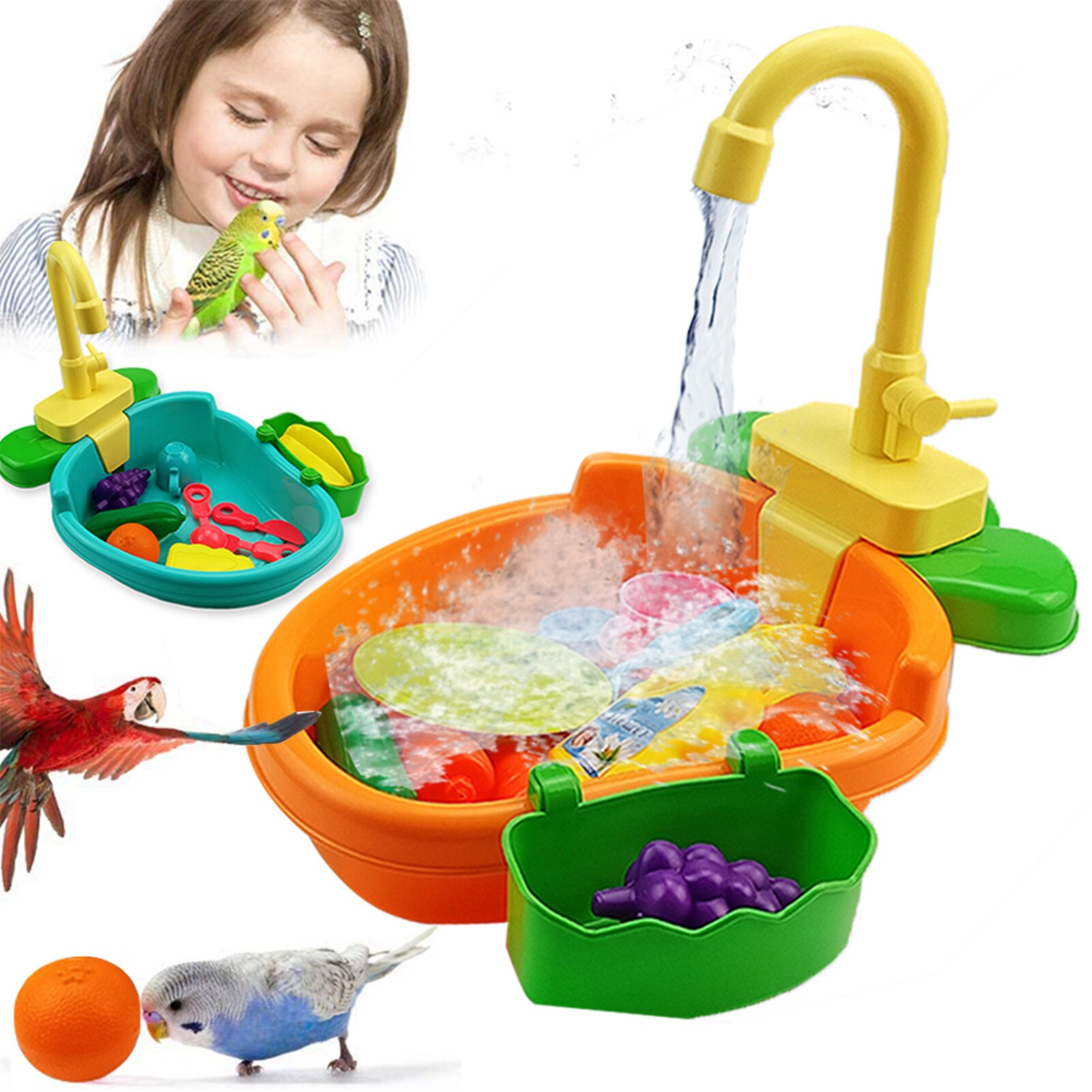 Automatic Bird Bath Tub with Faucet Pet Parrots Parakeet Cockatiel Fountains SPA Pool Shower Multifunctional Toy Cleaning Tool
