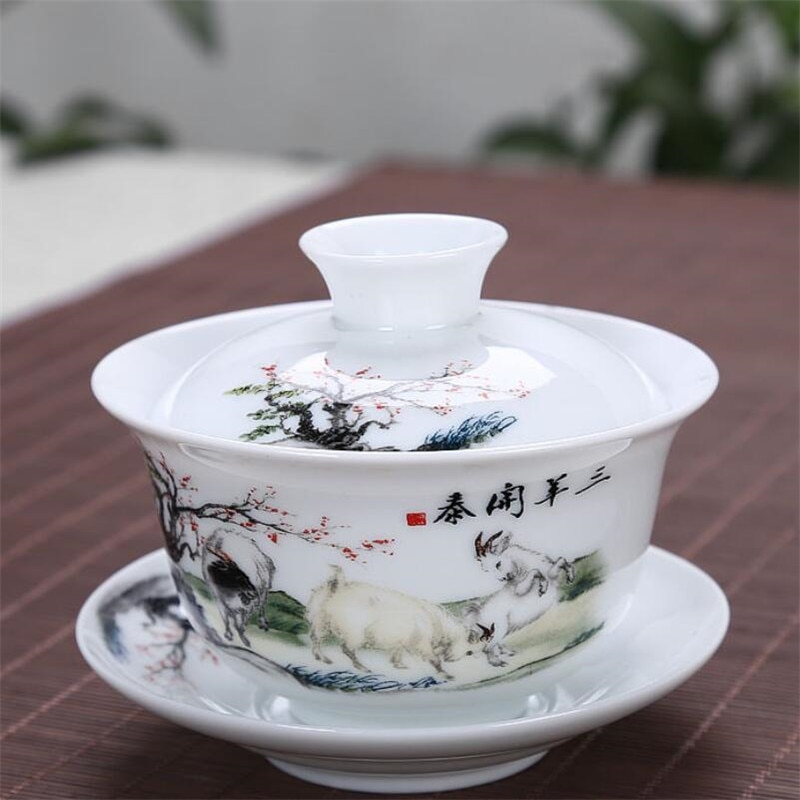 200ML Chinese Traditions Gai Wan Tea Set Bone China Tea Sets Dehua Gaiwan Tea Porcelain Pot Set Travel Beautiful And Easy Kettle