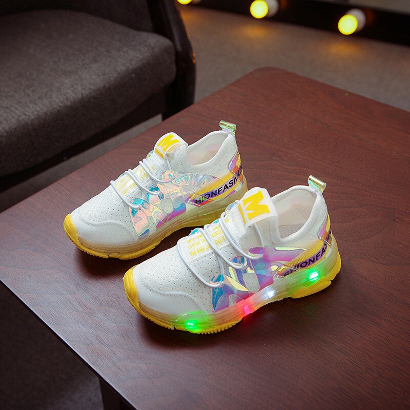 Autumn Kids Led Shoes Lycra Mesh Breathable Children's Shoes with Light Boys and Girls LED Lights Sneakers chaussure enfant: Yellow / 22