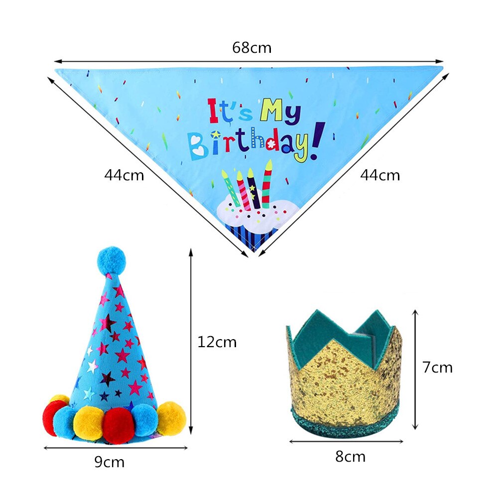 Sombrero de cumpleaños de perro y gato Kawaii, bufanda triangular, corona de lentejuelas, disfraz de de cumpleaños de mascotas, de Navidad Gorro, gatos