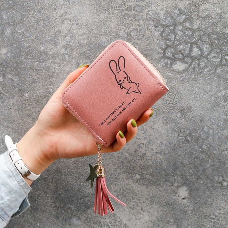 Cute Rabbit Star Tassel Wallet Women Zipper Poucht Coin Change Purse Billfold Credit Bank ID Card Holders Case Cover Hand Bag