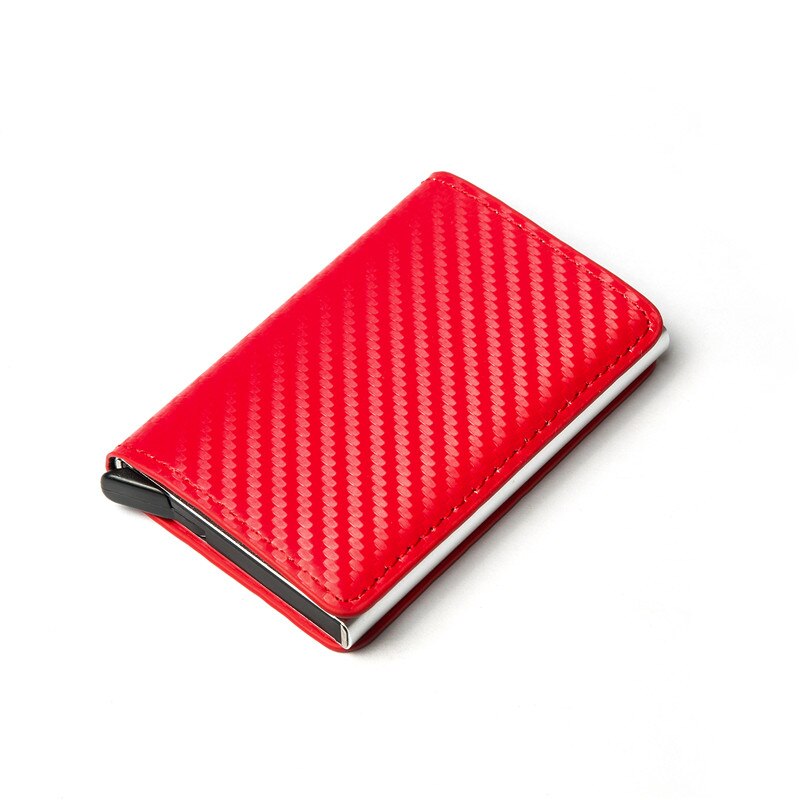 Men's Credit Card Holder Carbon Fiber RFID Blocking Leather Bank Card Wallet women's wallet thinr Case Protection Purse: TQ012 Red