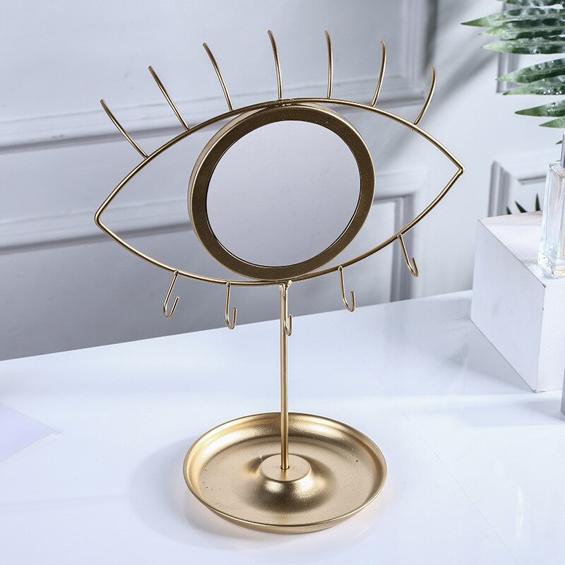 Nordisk guld bord dekorativ ögonspegel metall kawaii smink flickor toalettbord spegel vintage sminkspegel