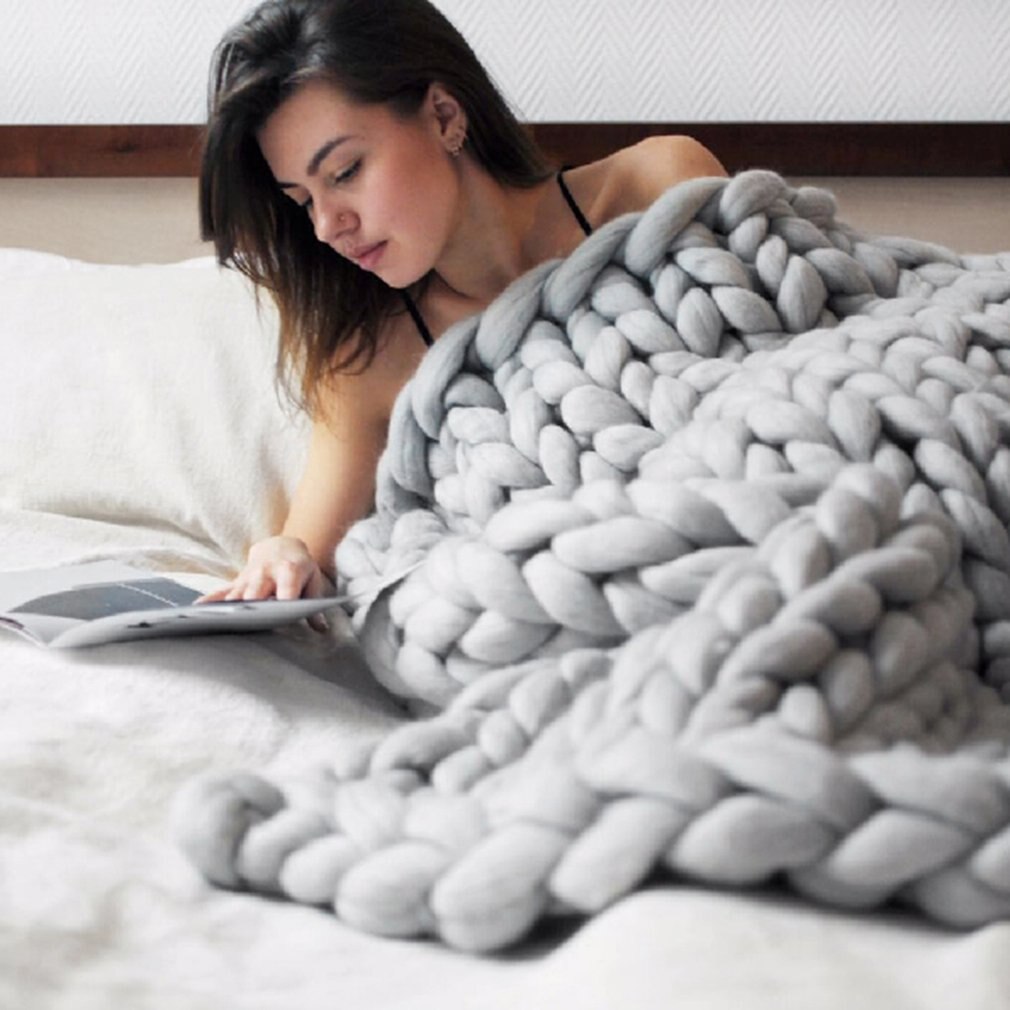 Komfortable Halten Warme Weiche Dicke Linie Riesen Garn Gestrickte Decke Handgemachten Manuelle Weben Fotografie Requisiten Decken