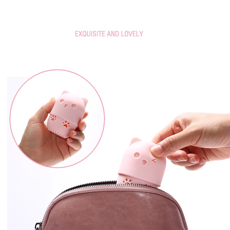 Soft Silicone Powder Puff Pink Cat Sponge Holder Drying Holder Egg Stand Beauty Sponges Case For Washing Cosmetic Make Up Tools