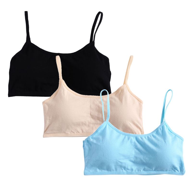 3pcs/Lot Young Girls Solid Soft Cotton Bra Puberty Teenage Breathable Underwear: A