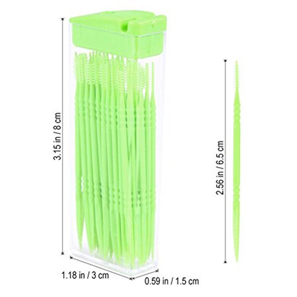 50 Pcs Plastic Toothpicks 2 Way Tooth Picks Inter Brush Cleaners Portable Box Ran Color