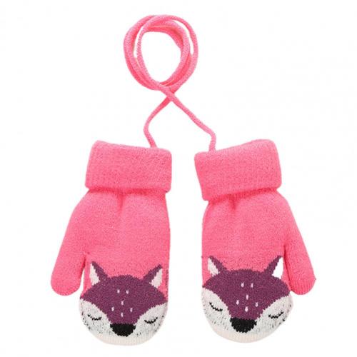 Kinderen Winter Dikke Warme Leuke Cartoon Vos Dubbellaags Gebreide Handschoenen Wanten Kids Accessoires: Rose Red