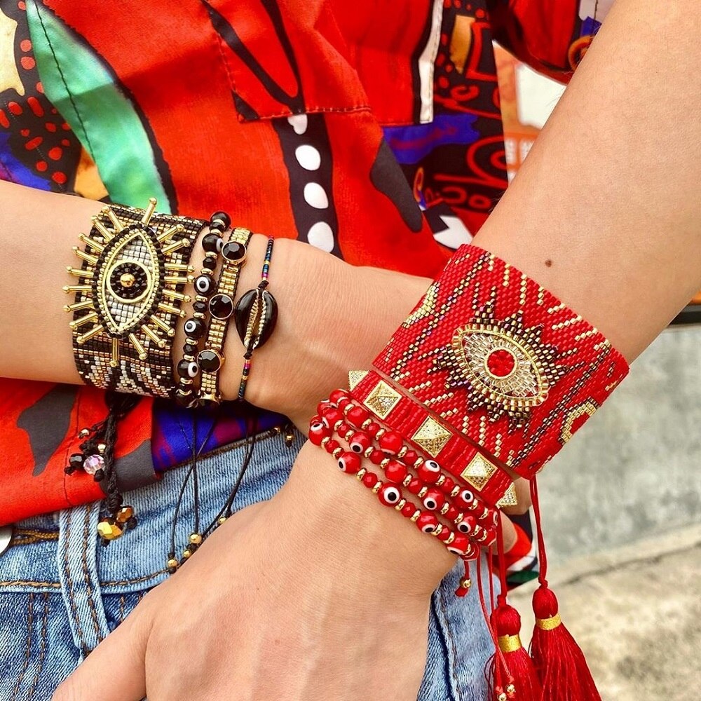 Go2boho Turkish Evil Eye Bracelet For Women Jewelry Miyuki Handmade Woven Pulsera Mujer Moda Greek Eye Bracelets Set