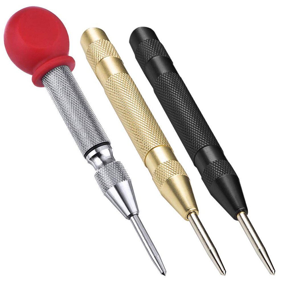 3Pcs Automatische Center Pin Punch Spring Loaded Markering Starten Gaten Tool Hout Druk Dent Marker Houtwerk Tool Boor bit: Default Title