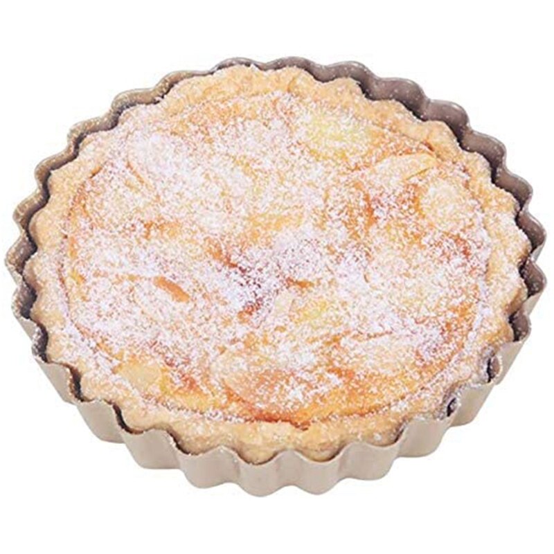 Plat à tarte, Mini-Quiche 4 pouces fond amovible en étain antiadhésif, pour cuisson au four en acier au carbone or moule à tarte.(4 paquets)