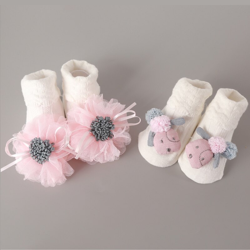 2 paar/einstellen neugeborenen-babysocken aus baumwolle, Karikatur-motiv, rutschfest, herbst-Winter-prinzessinnenblumen-socken für kleinkinder und mädchen 0-2y