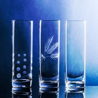 350ml 11oz Clear Long Tall Skinny Engraved Collins Drinking Glass Tumbler Cup