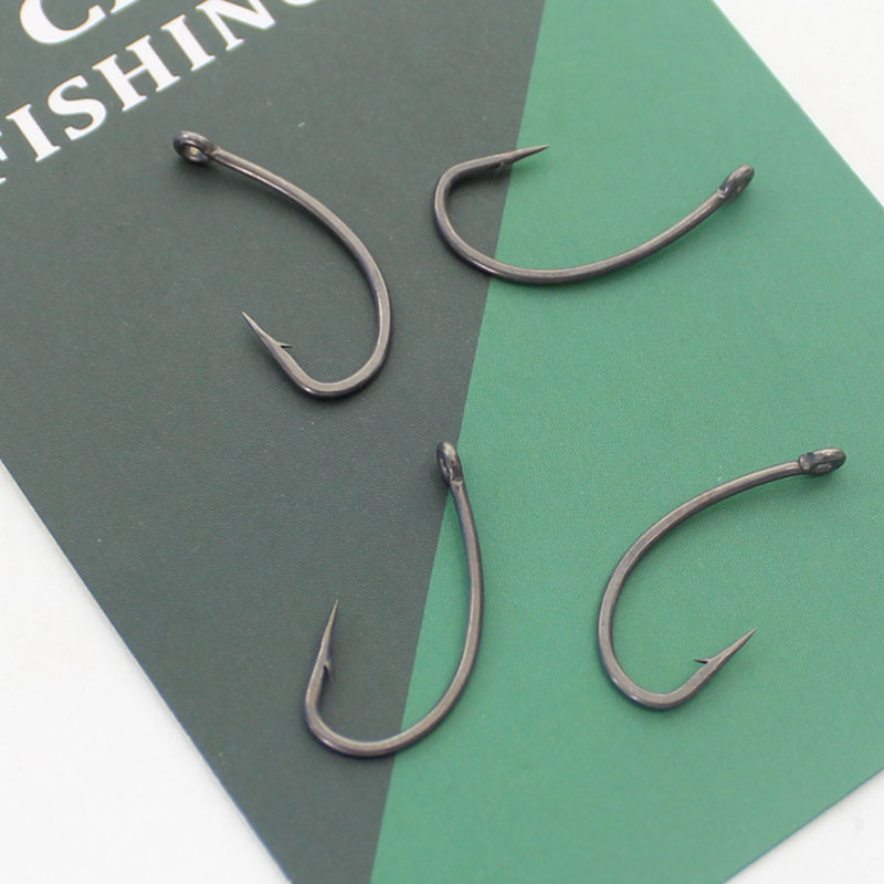 30PCS Curve Shank Carp Hooks Brabed Barbless Choddy Wide Kurv Carp Fishing Hook Eye Hook For Hair Rig Fishing Tackle