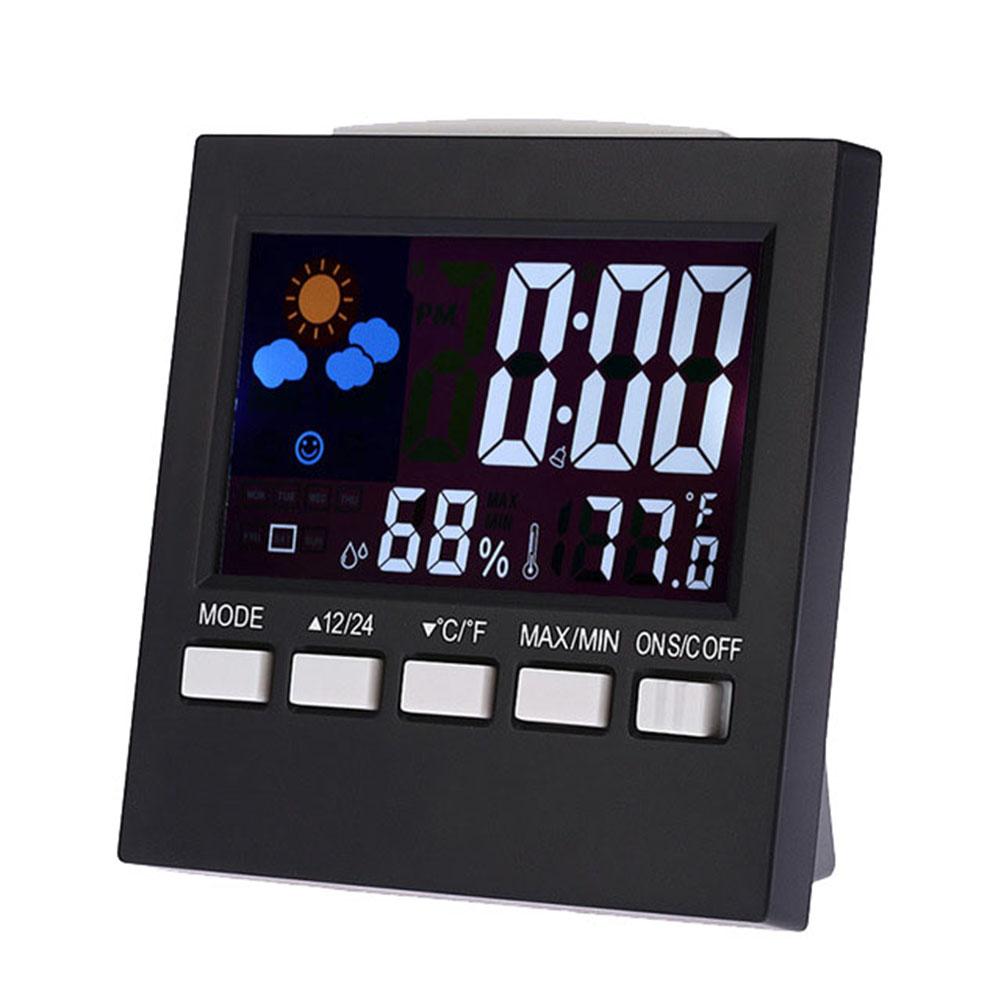 Wekker Temperatuur Vochtigheid Monitor Thermometer Kleur Lcd-scherm Thuis Decor Wekker Weerstation Alarm: Default Title