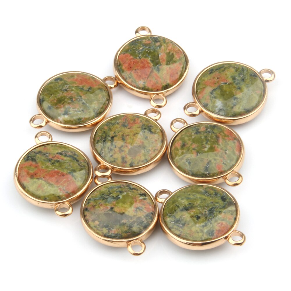 5pcs Naturale Ciondolo In Pietra di Figura Rotonda Sfaccettato Agated Del Pendente per Monili Che Fanno La Collana Accessorie Regalo per le Donne 15x27mm: unakite