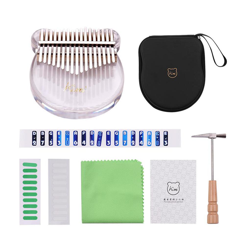 Kalimba-Piano acrílico de 17 teclas para pulgar, instrumento transparente con bolsa para martillo de afinación, Mbira Sanza