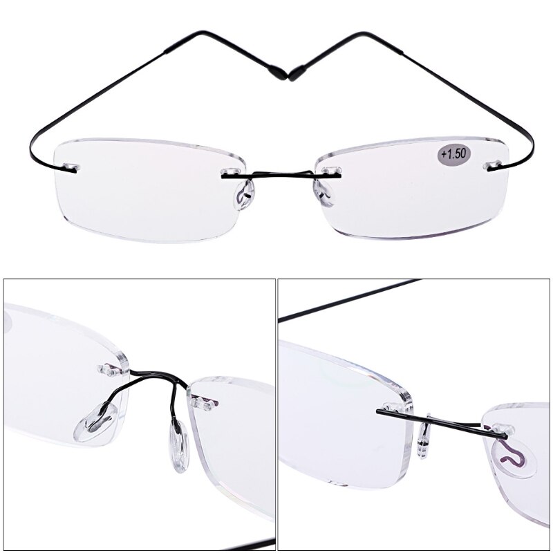 Lesebrille Ultraleicht Titan Randlose Rechteckige Brille Brillen