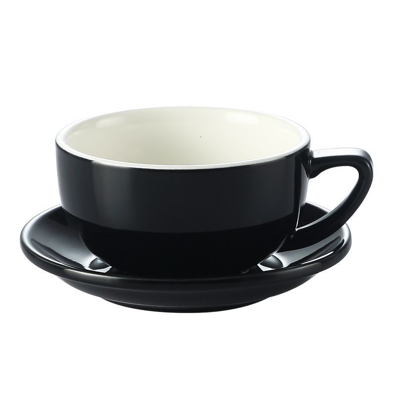 Ceramic Coffee Cup Saucers Copos Restaurant Espresso Cappuccino Latte Art Mug Afternoon Tea Black Tea Cup 350CC Big Capacity: black