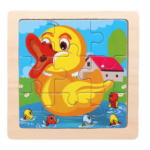 9Pcs di Sicurezza In Legno Animali Del Fumetto Del Modello Per Bambini FAI DA TE Del Campione di Puzzle di Puzzle Del Giocattolo di Apprendimento Istruzione Pannello Set: Duck