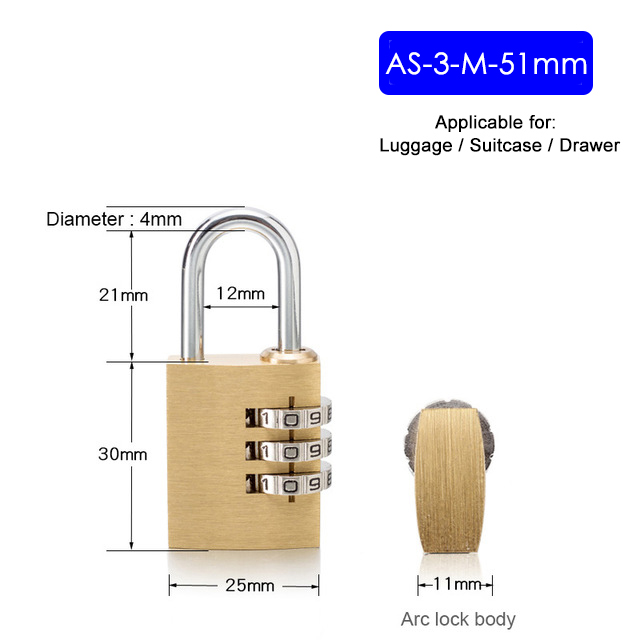NAIERDI Digital Combination Password Lock High Security Solid Brass Anti-Drill Lock Travel Luggage Code Padlock Suitcase Locks: AS-3-M-51MM