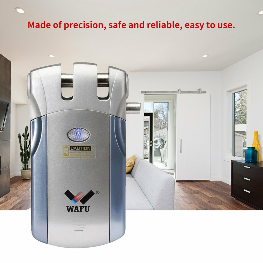 WAFU, cerradura electrónica de Control remoto inalámbrico, cerradura Invisible sin llave para puerta de entrada con 4 controladores remotos, cerradura de mortaja eléctrica