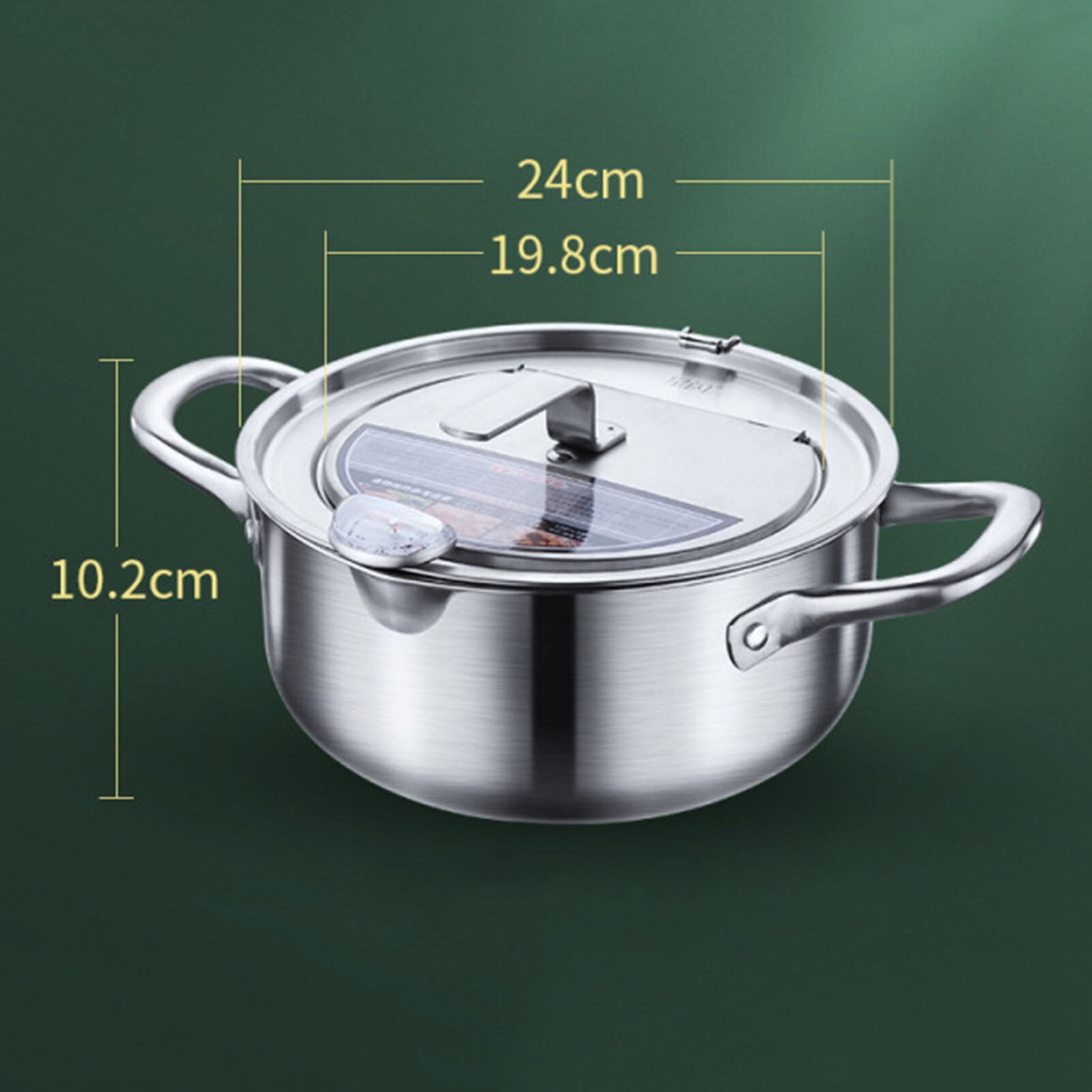 Japanse Frituren Pot Met Een Thermometer En Een Deksel 304 Roestvrij Staal Keuken Tempura Friteuse Pan 20 24 Cm keuken Gereedschap: 24CM